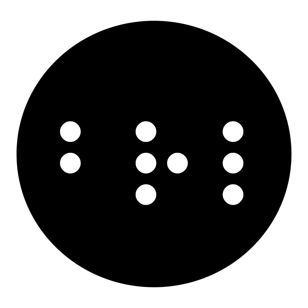 Les caractères en braille correspondant aux lettres B, R et L apparaissent en blanc sur un cercle noir
